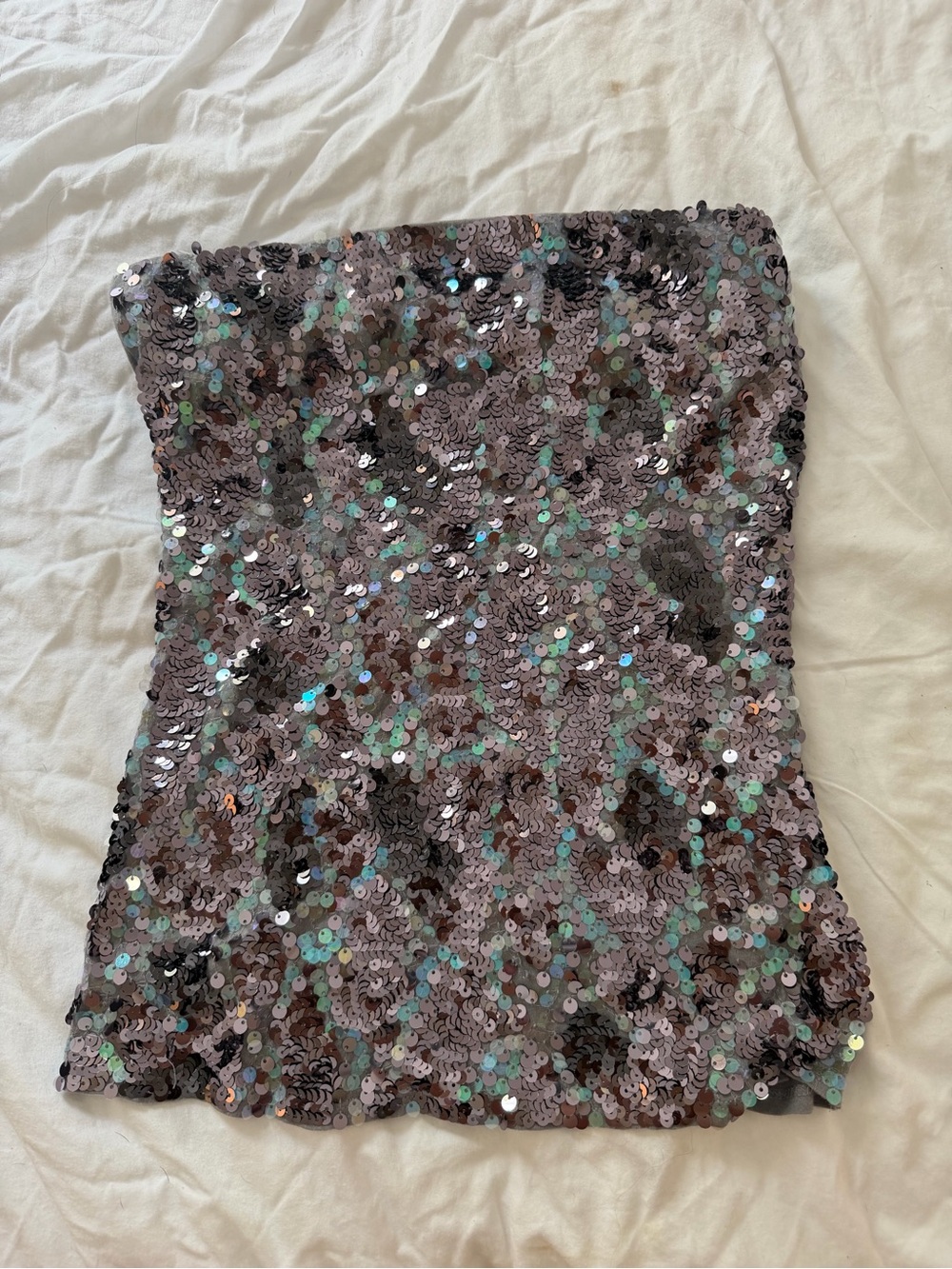 Iridescent Sequin Tube Top - Lavender Silver Sparkle